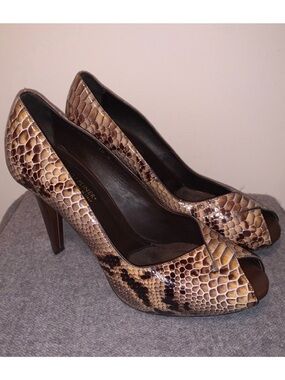 Donald Pliner Brown Python Leather Pump Peep-Toe Platform10
